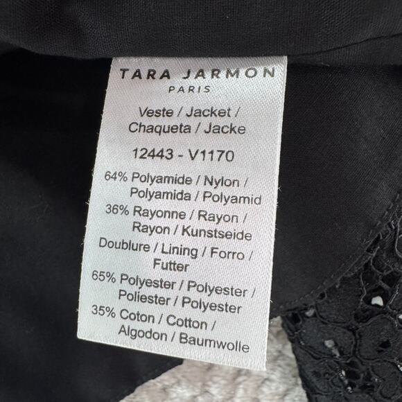 Tara Jarmon Cardigan Women 38 Black Lace Eye Lash Open Front Cropped Crew Neck - Picture 11 of 12